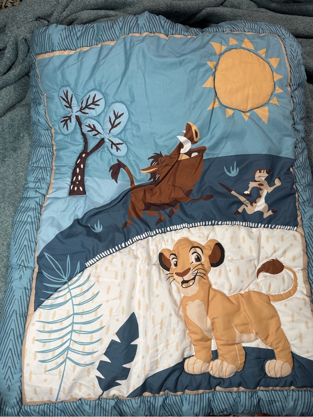 Lion King Kids Blue and Tan Quilted Comforter - Simba Design